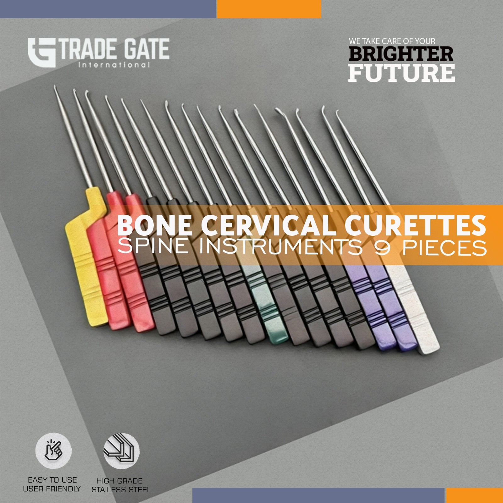 Cervical Bone Spine Curettes 16 pcs Bone Cervical Curettes Spine Instruments