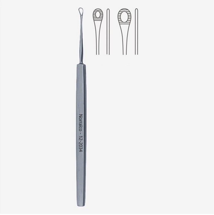 Set of 6 Shapleigh-Freimuth Ear Curettes, 6.25″, Straight, Serrated Loop, Small