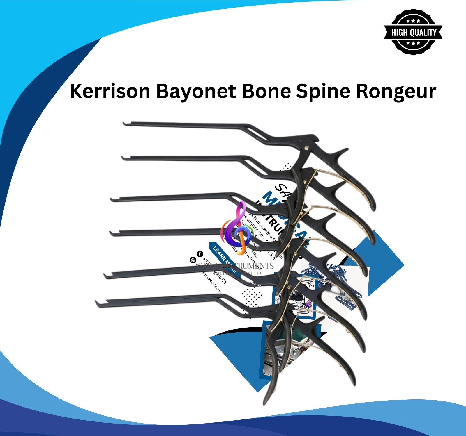 6 Pcs Kerrison Bayonet Bone Rongeur Set German Orthopedic Spine Instruments.