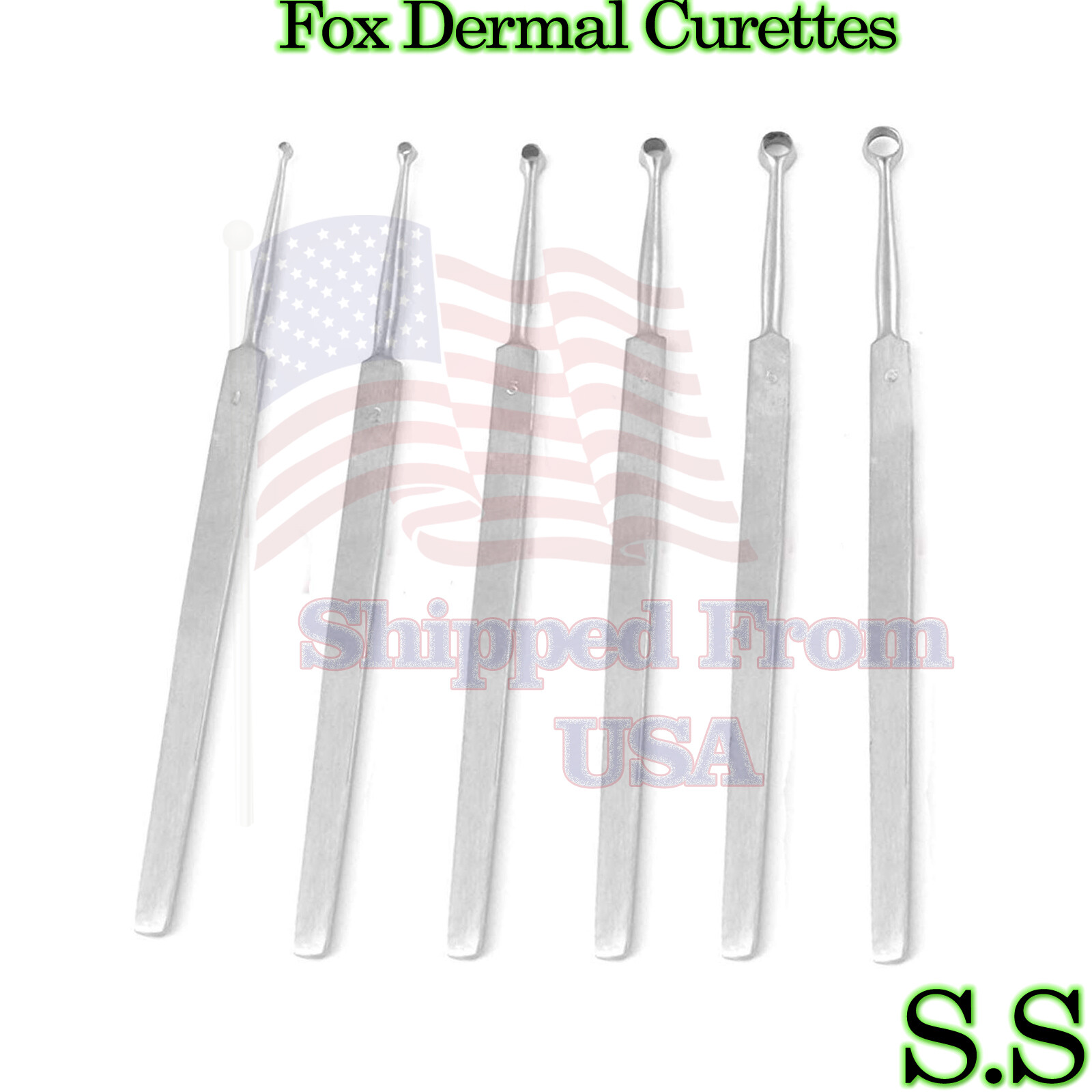 6 Fox Dermal Curettes Surgical ENT Medical Instruments 1,2, 3, 4, 5,6 mm