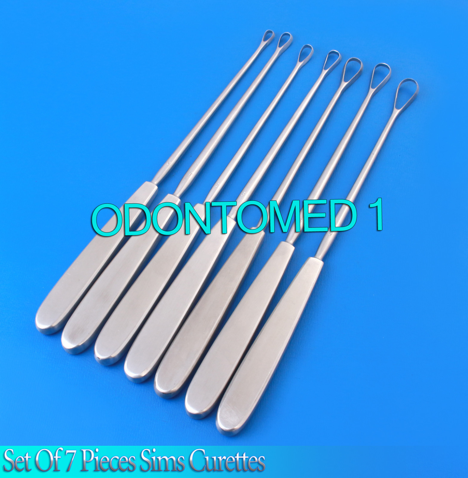 7 Sims Uterine Curettes 10.5″ #0,1,2,3,4,5,6 Sharp Surgical Instruments