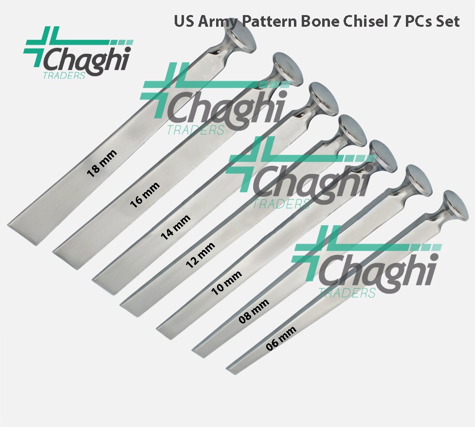 US Army Pattern Bone Chisel 7 PCs Set Orthopedic Osteotome Instruments By chaghi