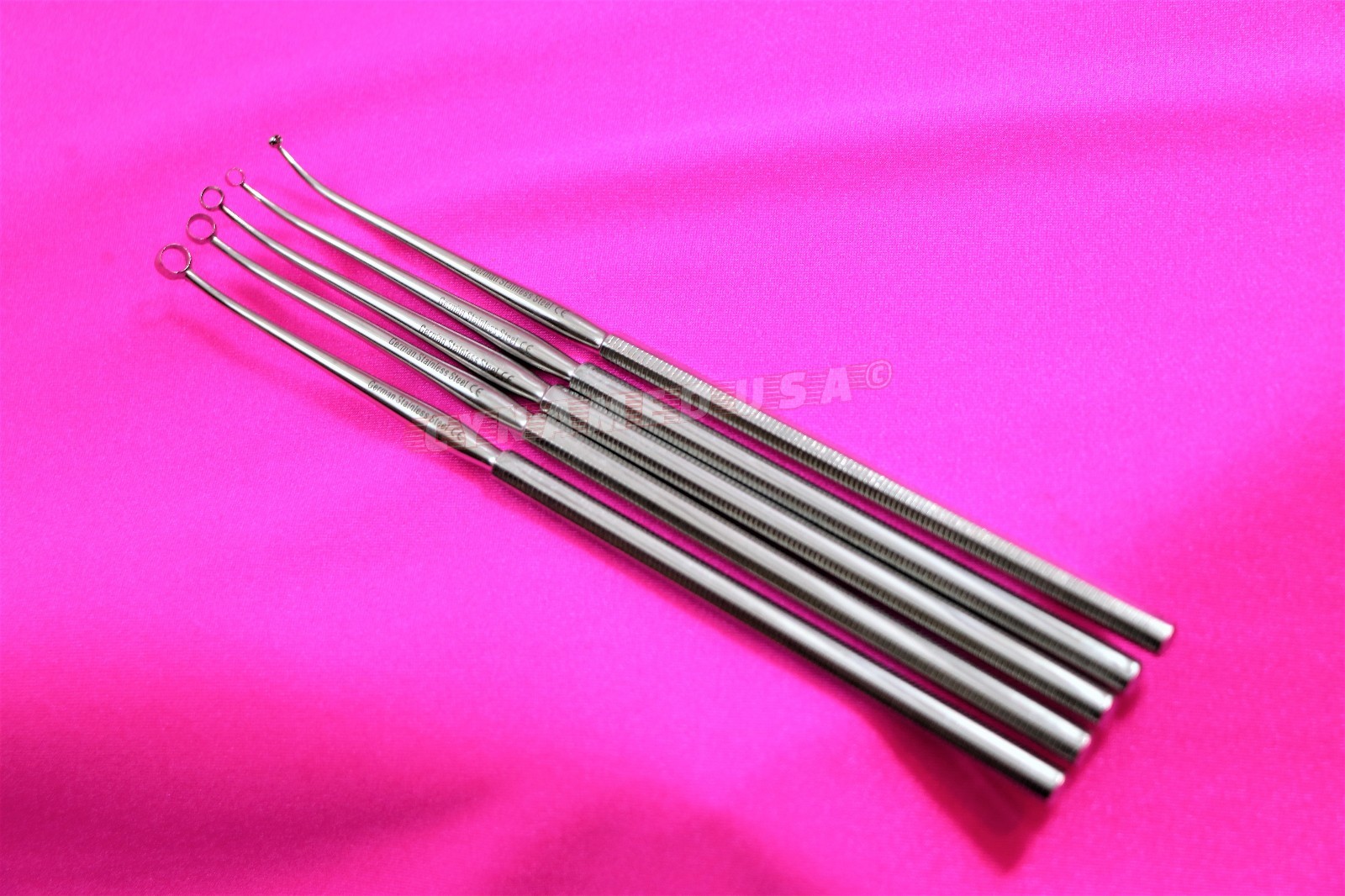 GERMAN STAINLES Set Of 5 Buck Ear Curettes Blunt Curved Ent Surgical Instruments