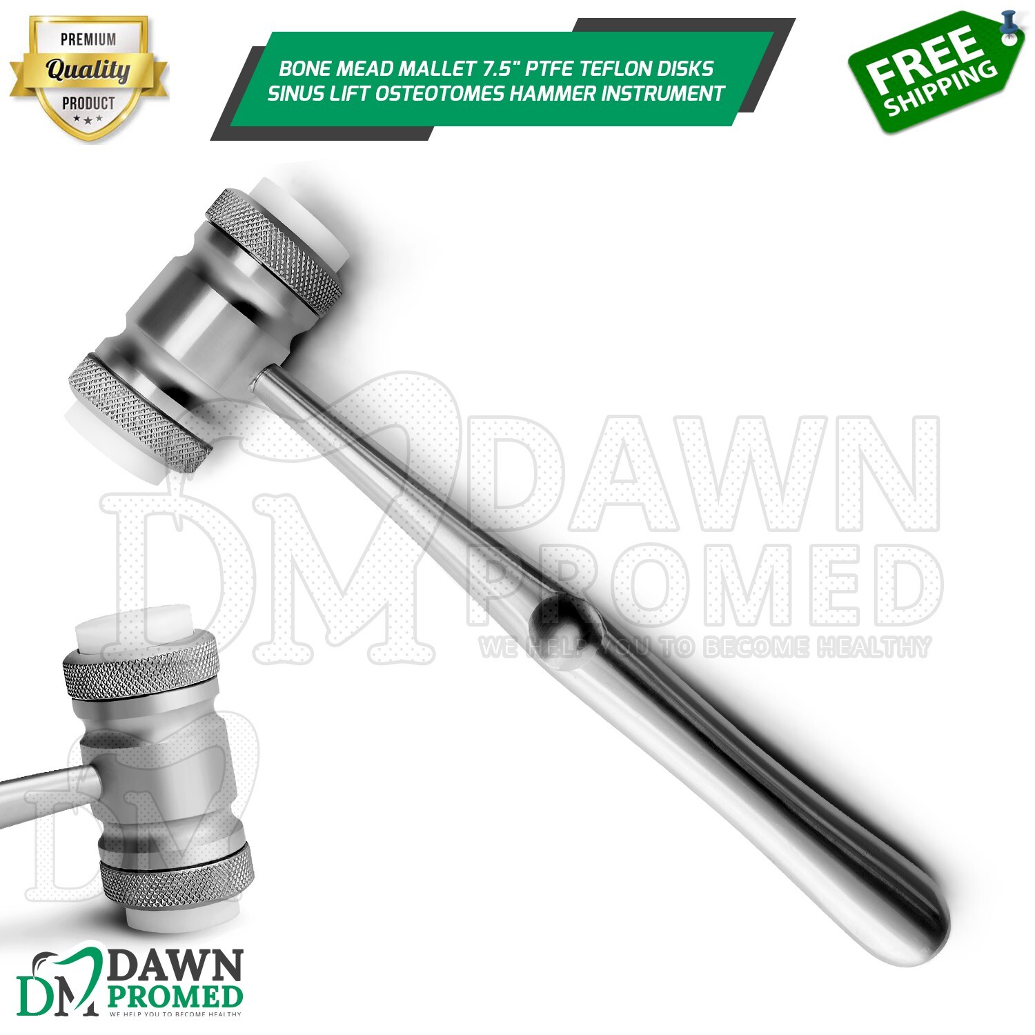 Dental Bone Mead Mallet 7.5″ PTFE Teflon Disks Sinus Lift Osteotomes Hammer