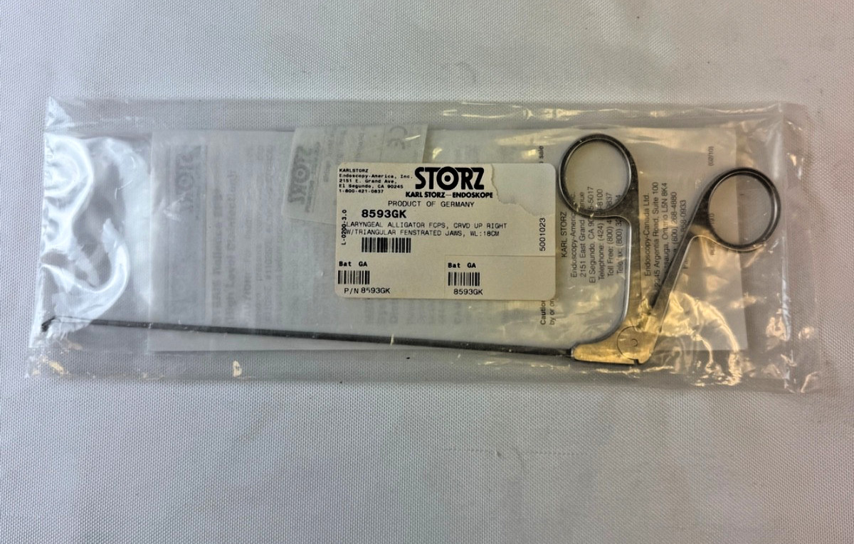 Karl Storz 8593GK Laryngeal Alligator Forcep Curved Up Right Triangular Jaw 18cm