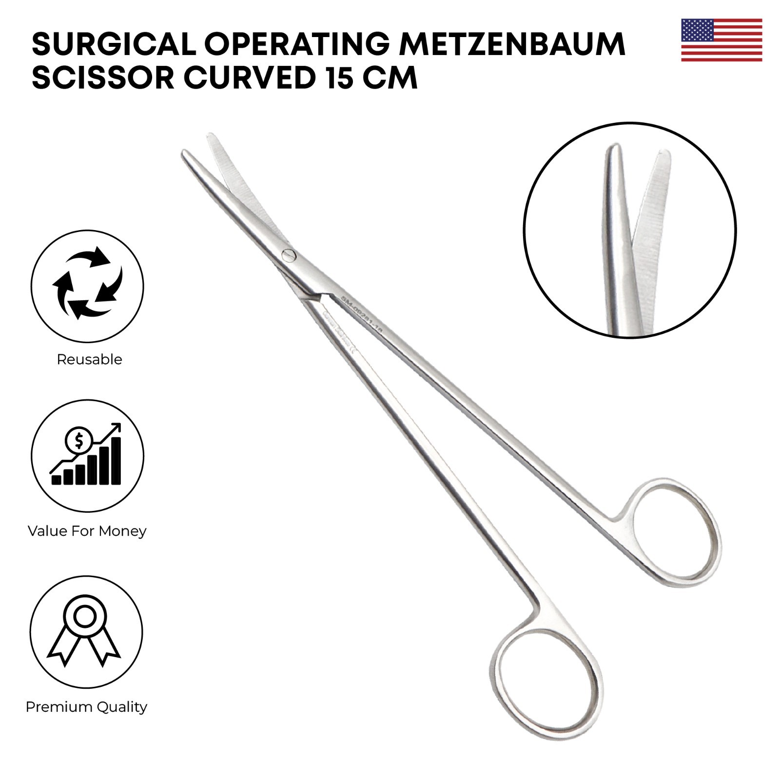 Surgical Operating Metzenbaum Scissor Curved 15 cm Premium Surgical Tools