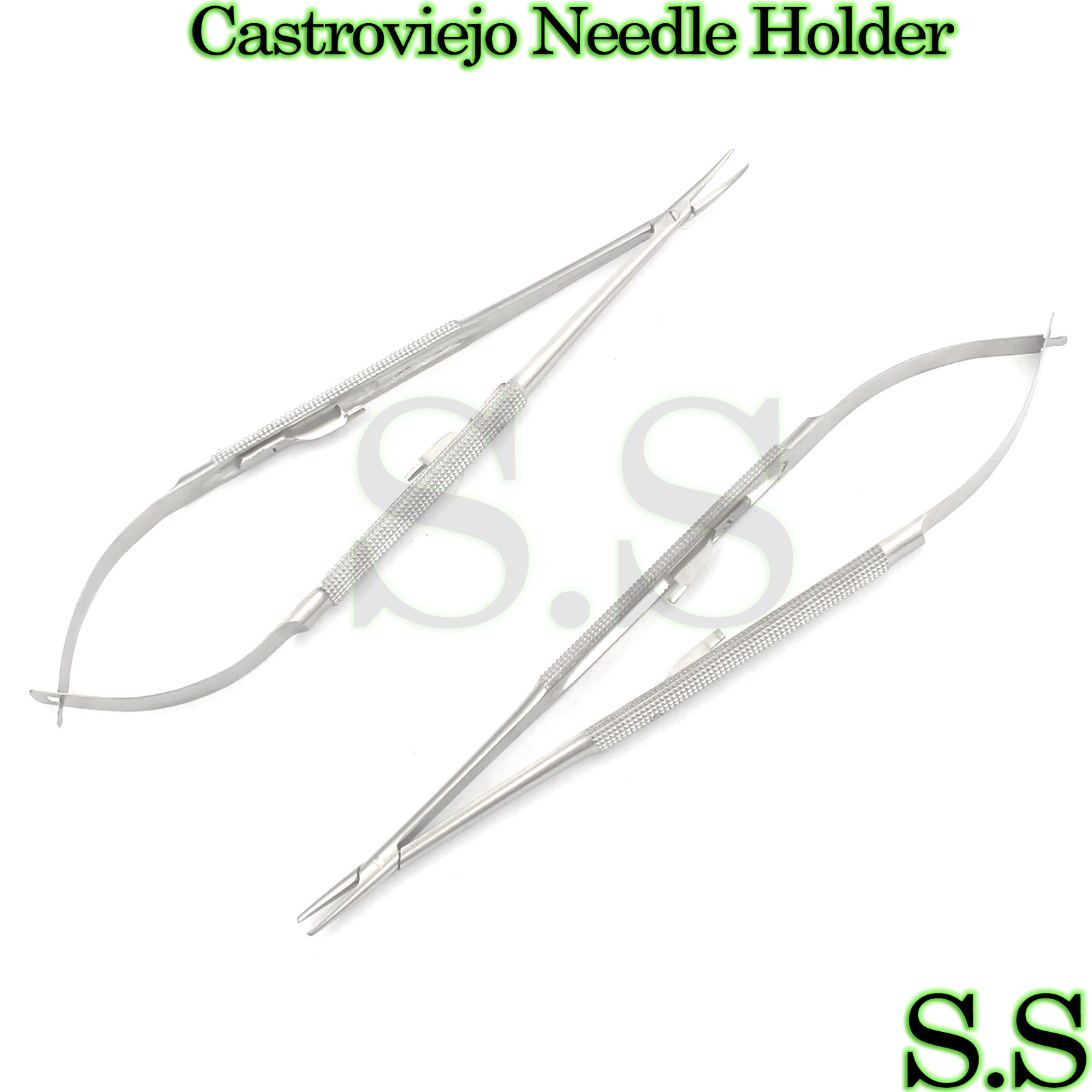 2 Pcs Castroviejo Needle Holder Straight + Curved Surgical Dental Instrument 7″