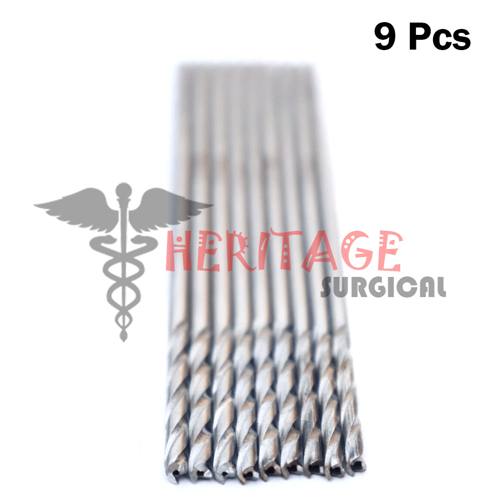 Cannulated Drill bit 2.5mm, 2.7mm, 3.0mm Set of 9 PCs Orthopedic Instruments