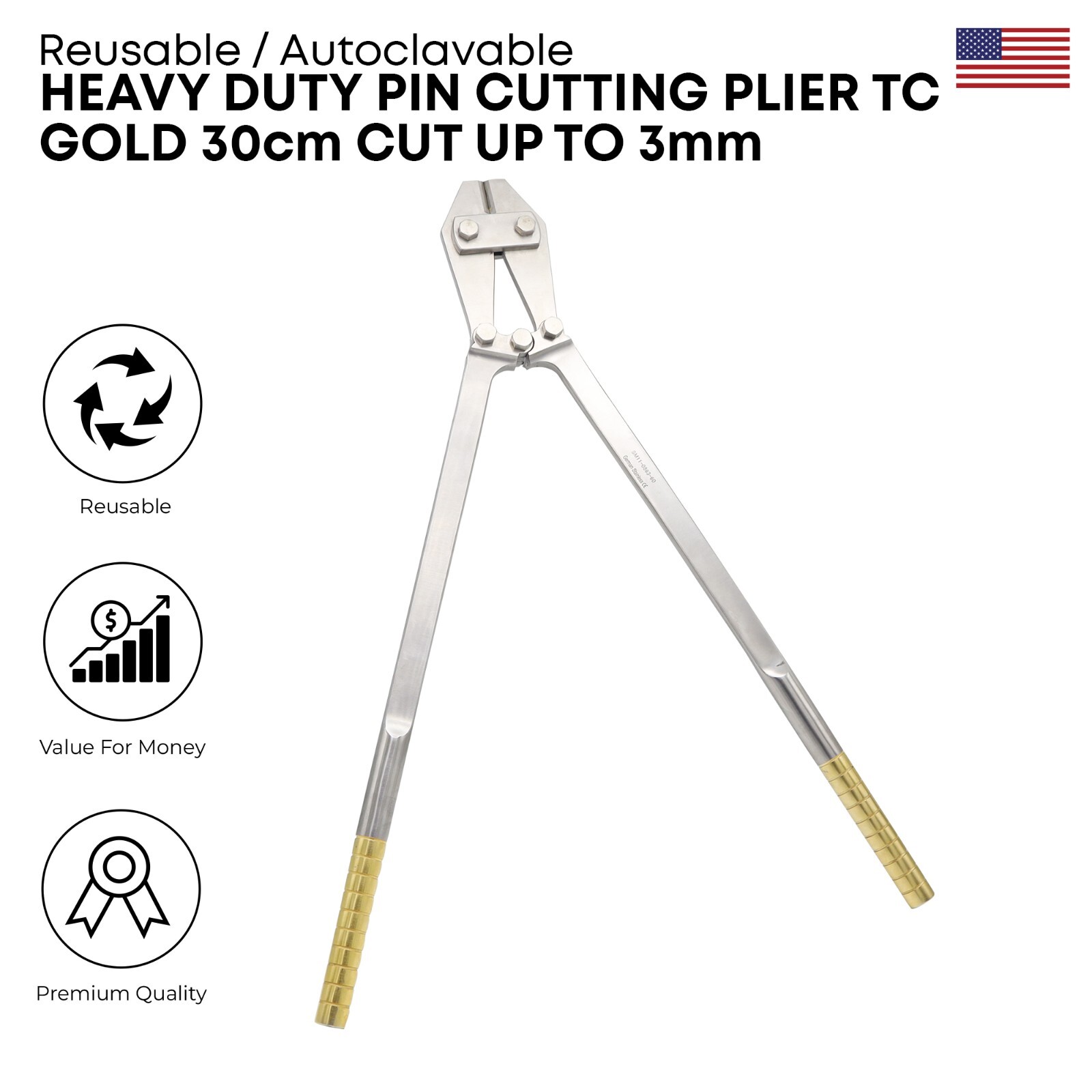 Heavy Duty Pin Cutting Plier TC Gold 30 cm Surgical Wire Cutters Instruments