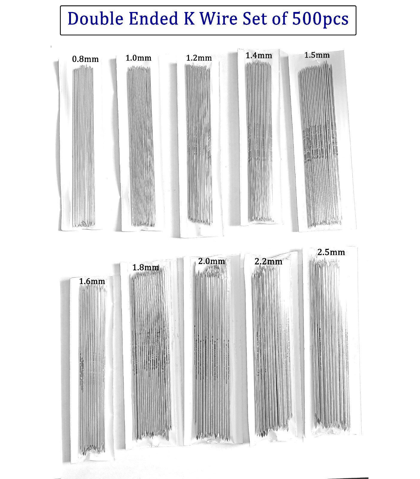 Double Ended K Wire Set of 500pcs Veterinary Instruments Stainless Steel