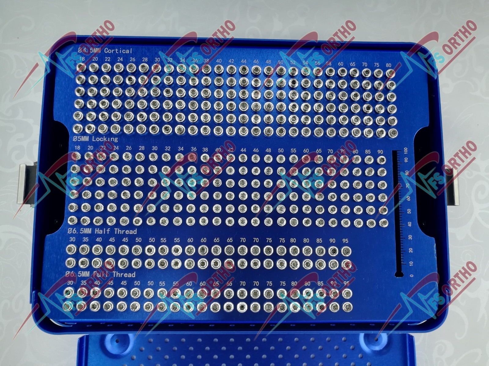 Orthopaedic Screws Box with 4.5mm,5mm & 6.5mm(half & Full thread) screws 395 pcs