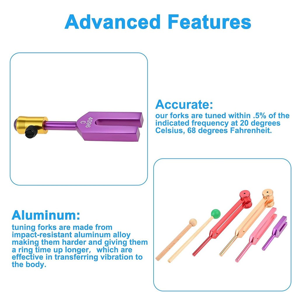 Tuning Fork Set with Activator Hammers and Bag- 128Hz OM 136.1Hz MI 528Hz 4096Hz