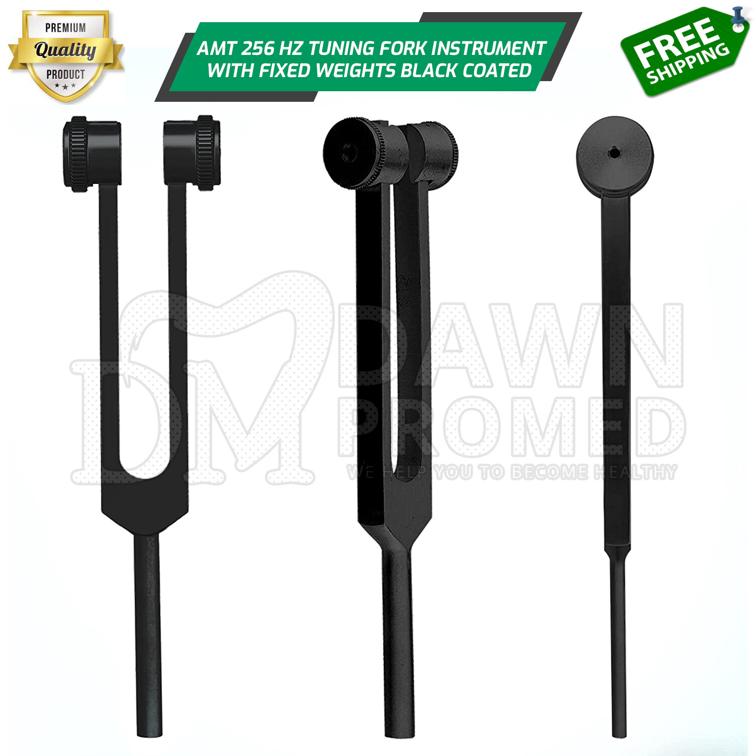AMT 256 Hz Medical-Grade Tuning Fork With Fixed Weights, Black Coated German Gr