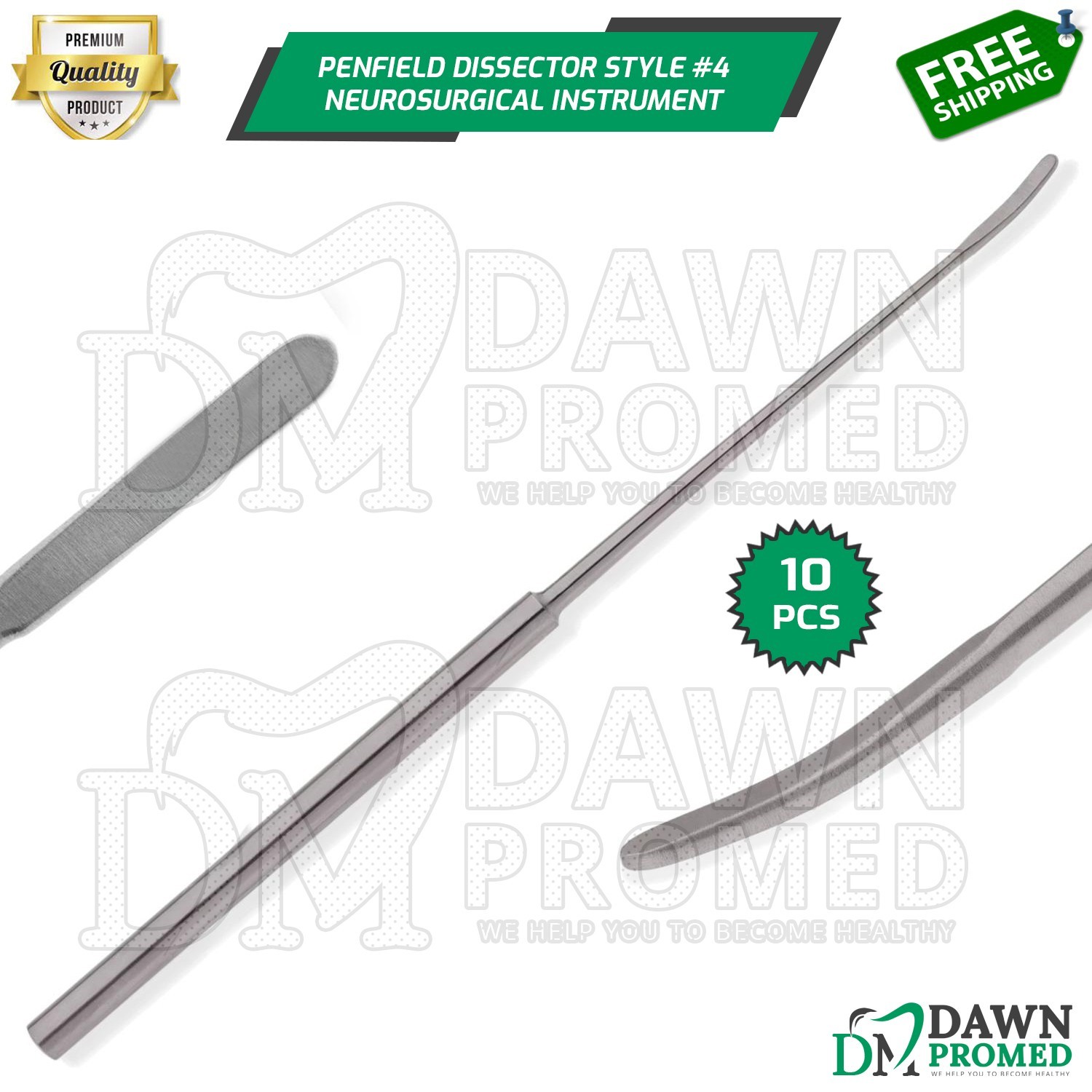 10 Penfield Dissector Style 4 Single Ended 3mm Blunt Slightly Curved German Gr