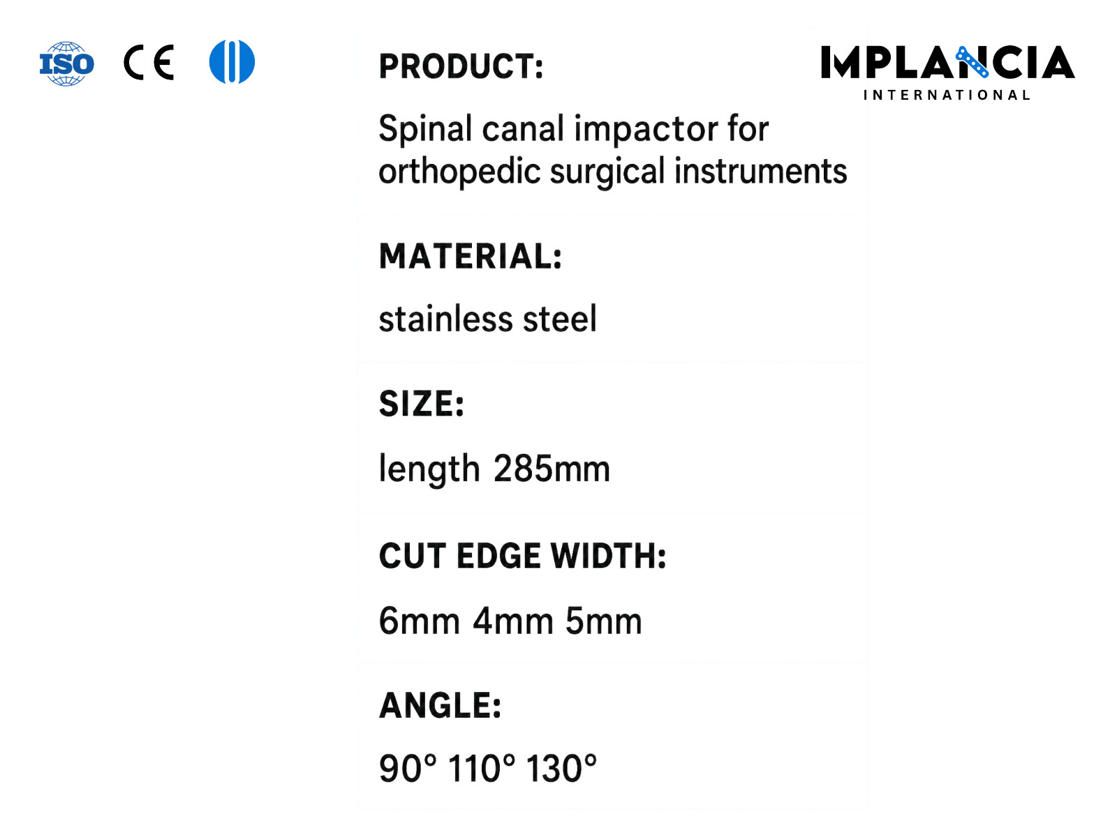 Spinal Canal Impactor Orthopedic Surgical Instrument SS 285mm 4mm 5mm 6mm