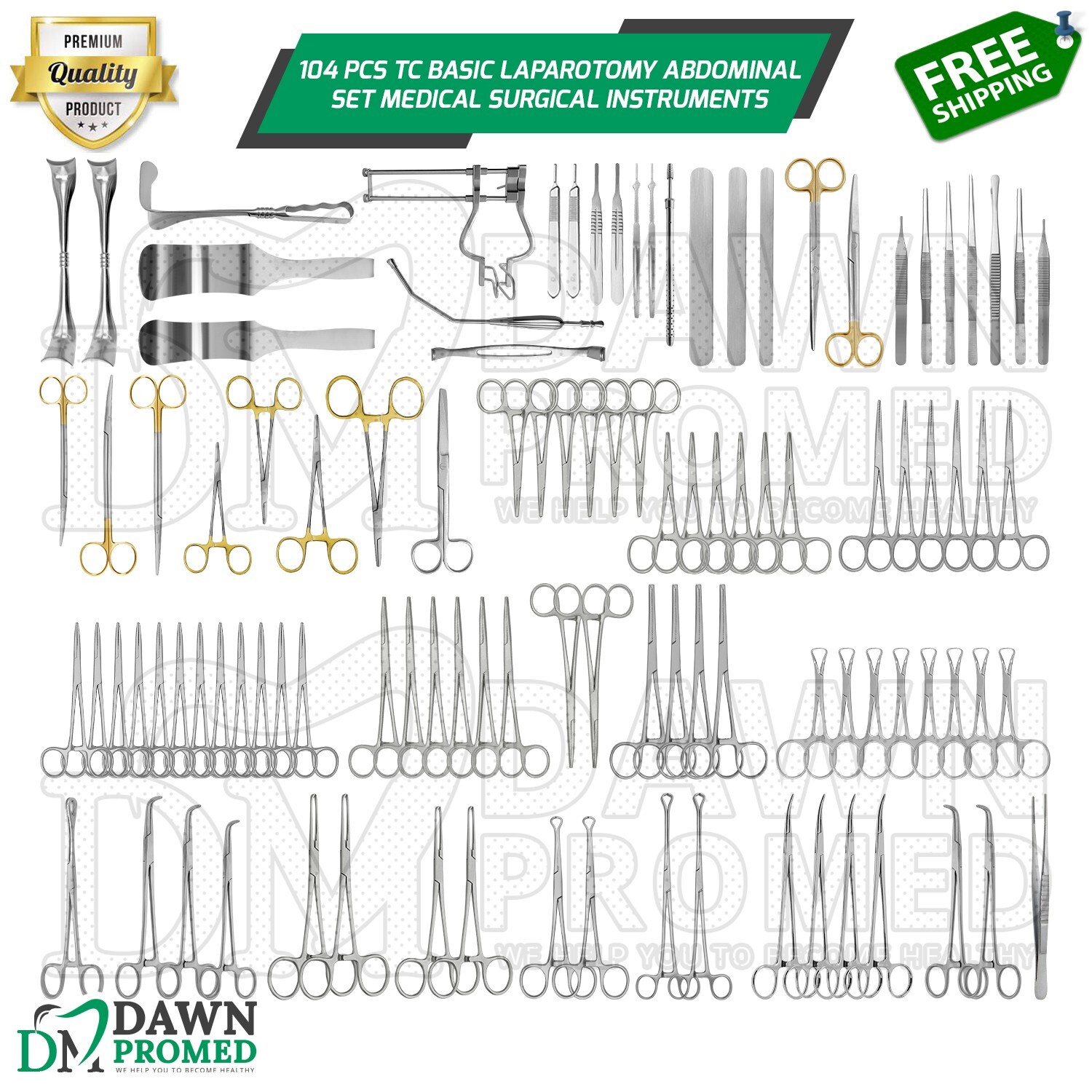 104 Pcs T/C Basic Laparotomy Abdominal Set Medical Surgical Instrument German Gr