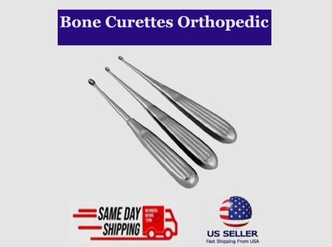 Bone Curettes Orthopedic Set of 3 Surgical Curette Instruments Stainless Steel