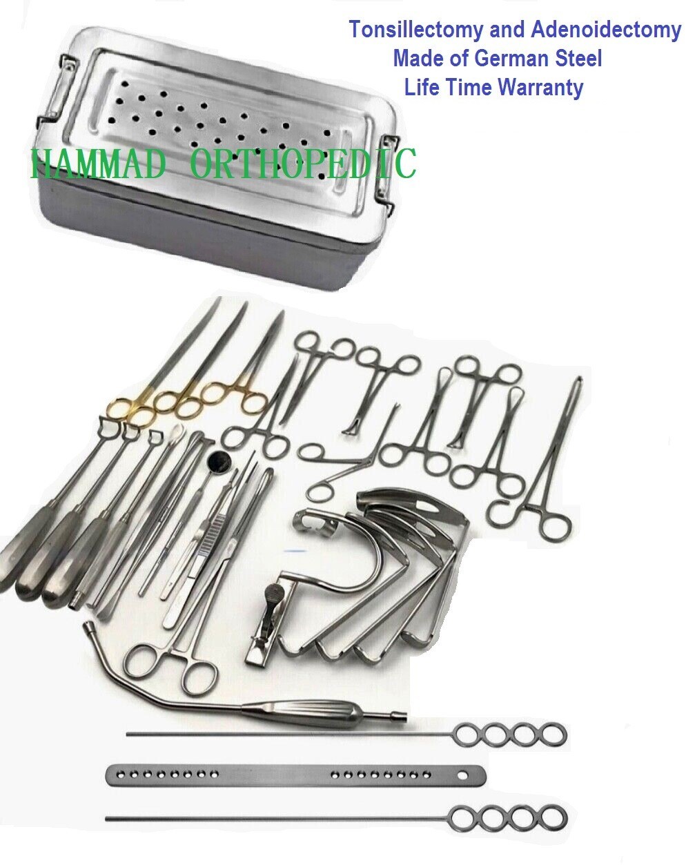 30 Pcs Tonsillectomy Adenoidectomy Surgical Instrument Set ENT Kit + Free Box CE