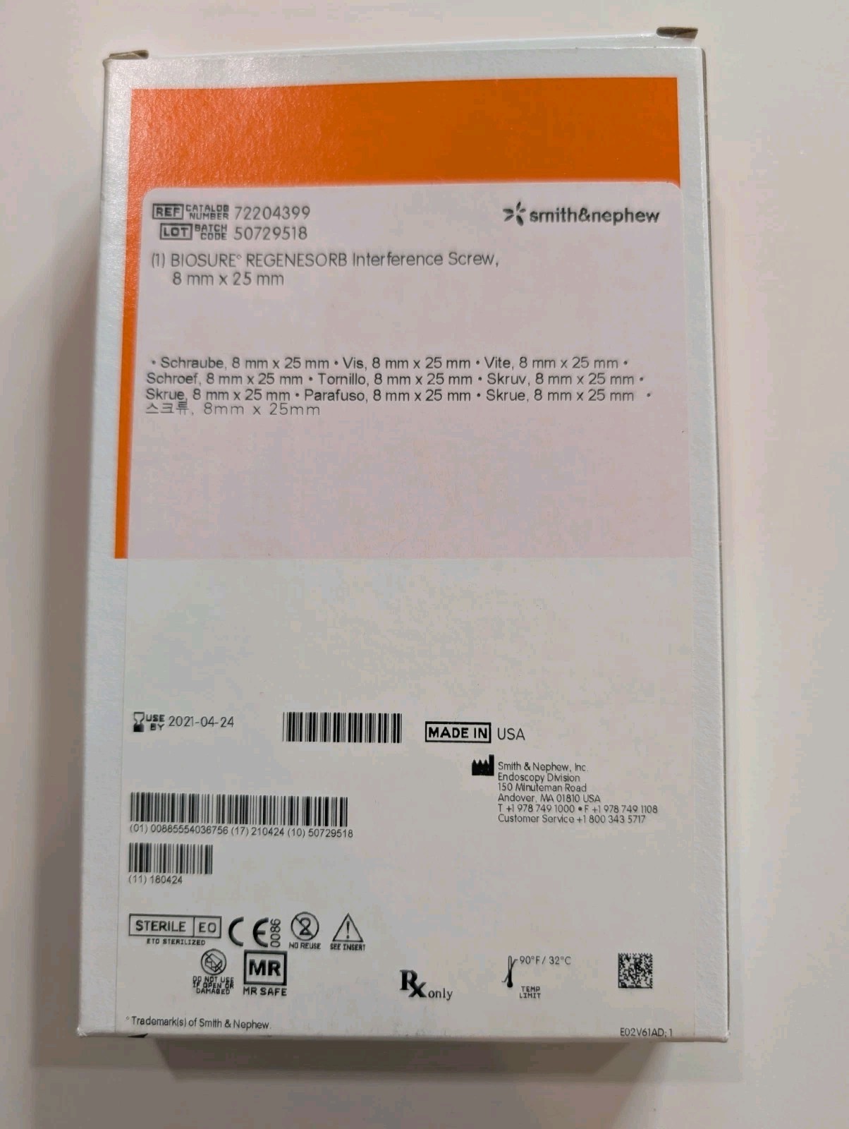 Smith & Nephew BIOSURE REGENESORB Interference Screw 6mm x 25mm 72204399