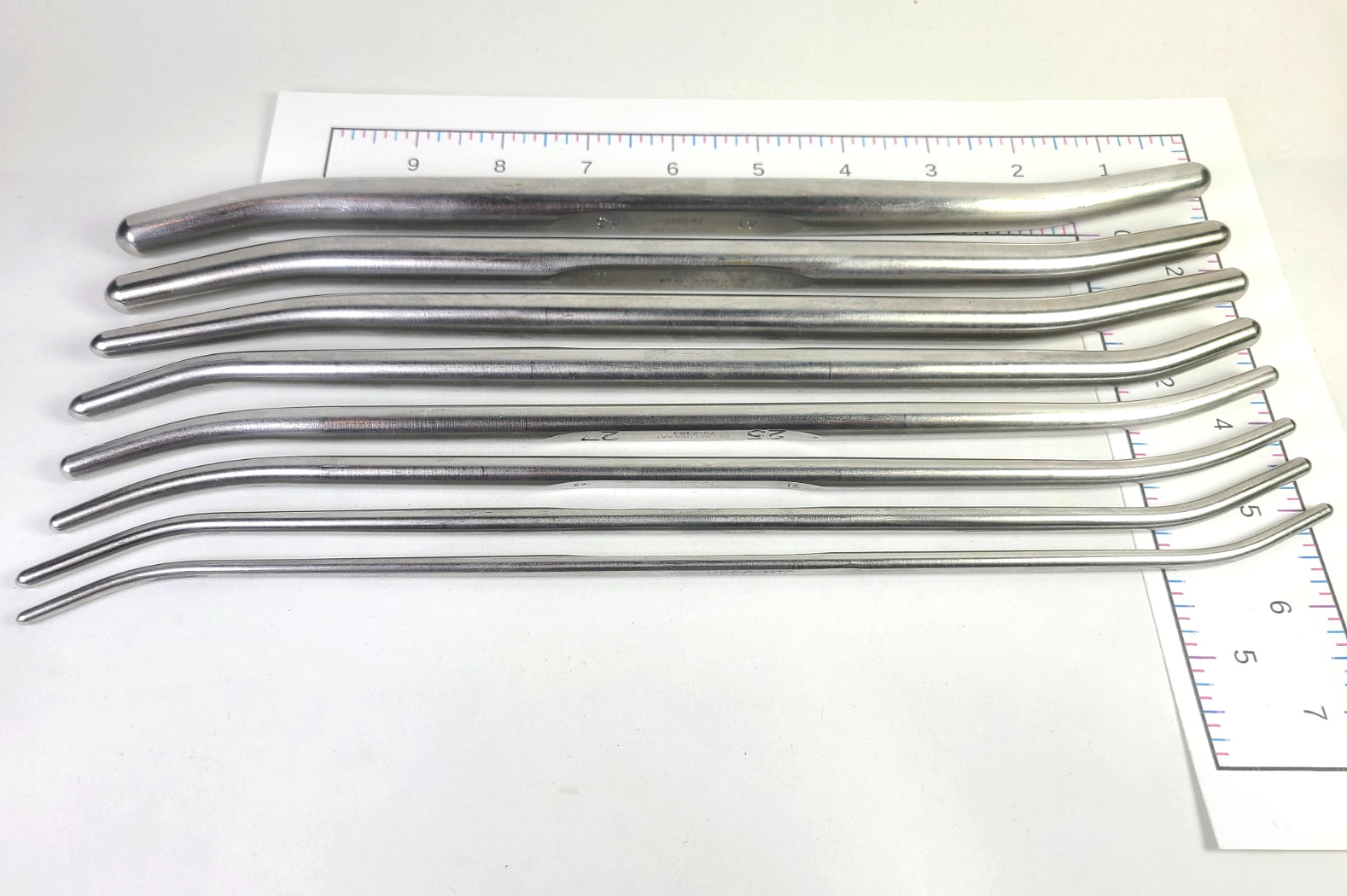 Set of 8 Pratt Uterine Dilators, 11.5″, D/E, Sizes: 13-15 Through 41-43 Fr.