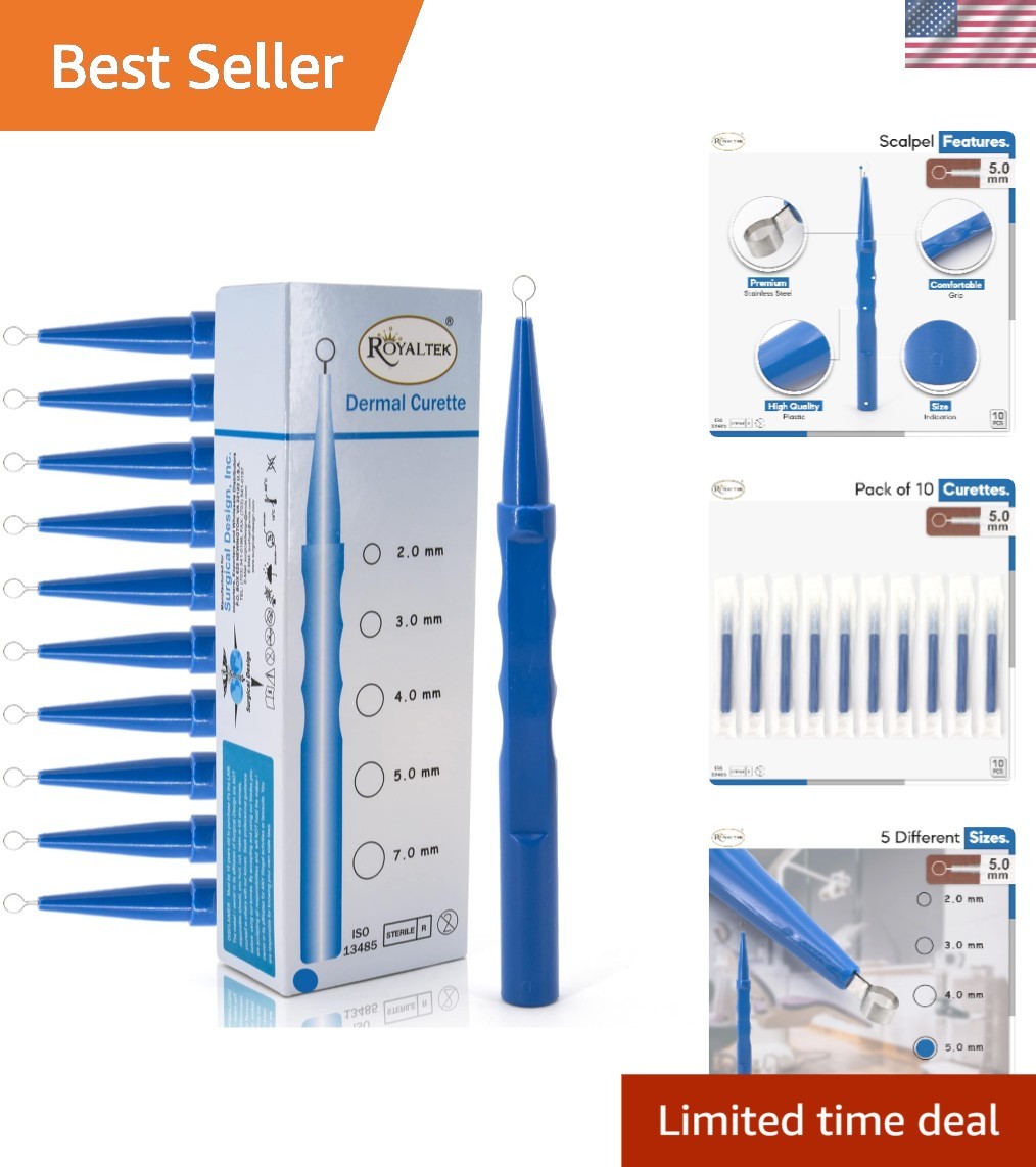 Sterile Disposable Dermal Curettes 5.00 mm – Box of 10 with Easy Peel Packing