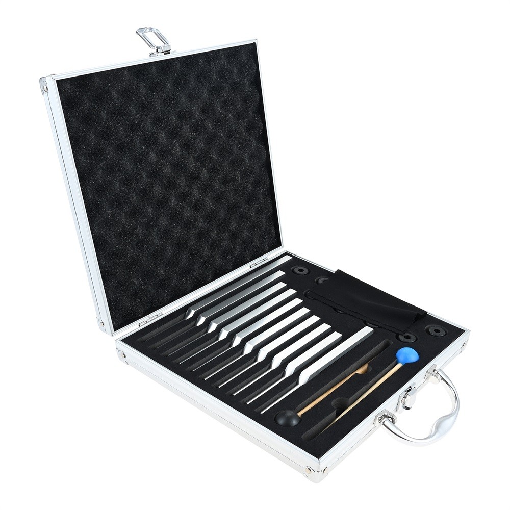 Silver 10 Tuning Forks Set Aluminum Alloy for Healing with Aluminum Gift Box