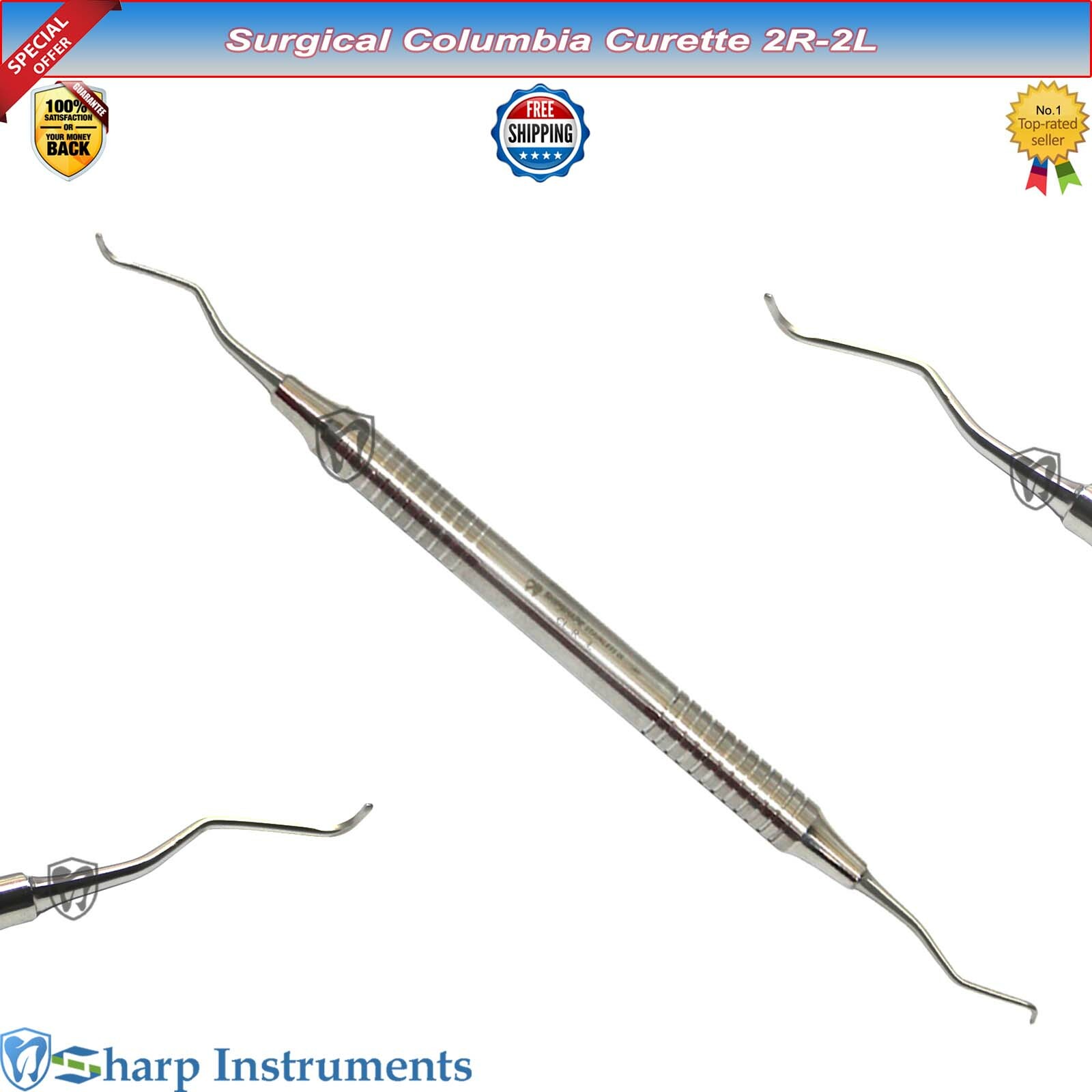 Columbia Curette 2R/2L Dental Instrument Root Canal Peridontal Surgical Curettes