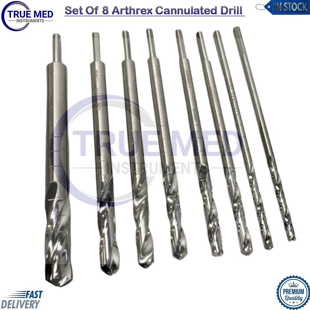 Set Of 8 Arthrex Cannulated Drill Bits 6, 7, 8, 9, 10, 11, 12, 15mm