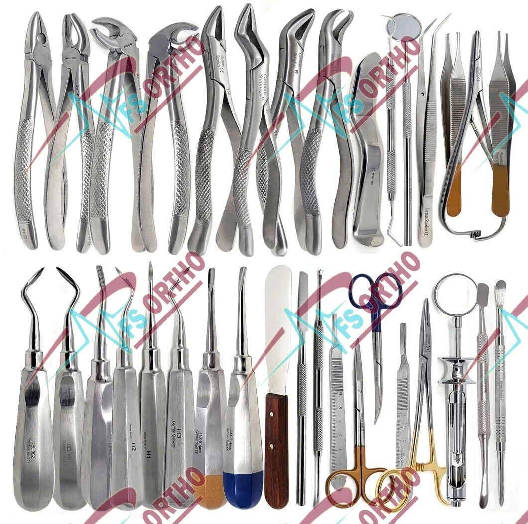 74 Pcs Oral Dental Surgery Extracting Elevators Forceps Instrument Kit