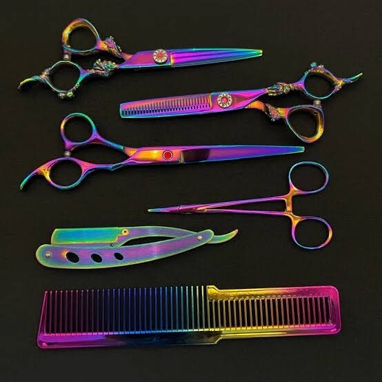 Colorful Styling Professional Barber Scissors Kit Handcrafted Hair Scissors Kit