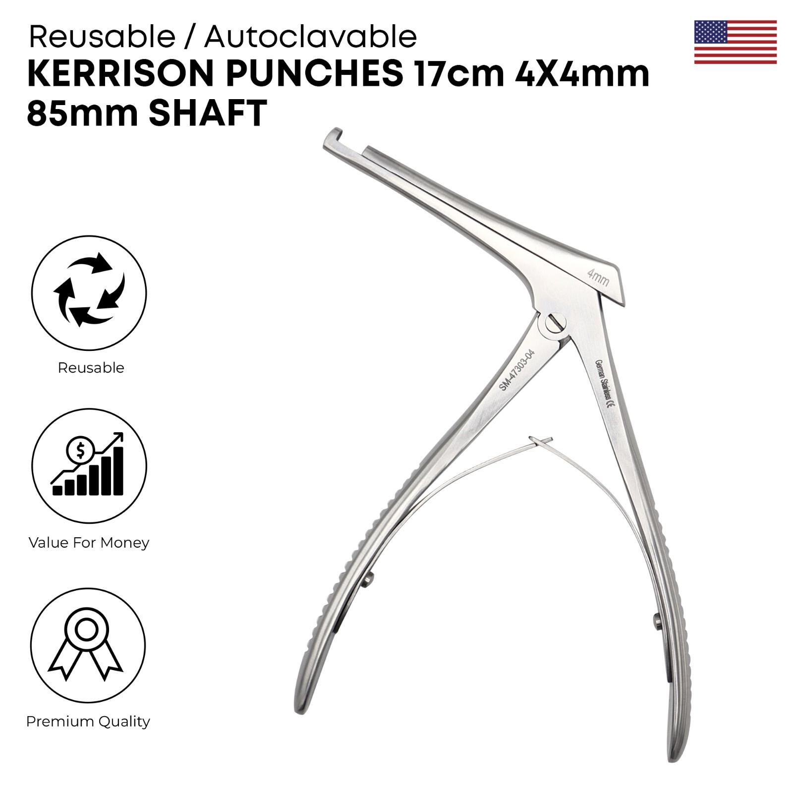 Kerrison Punch 4x4mm 85mm Shaft 17cm Stainless Steel Surgical Instruments