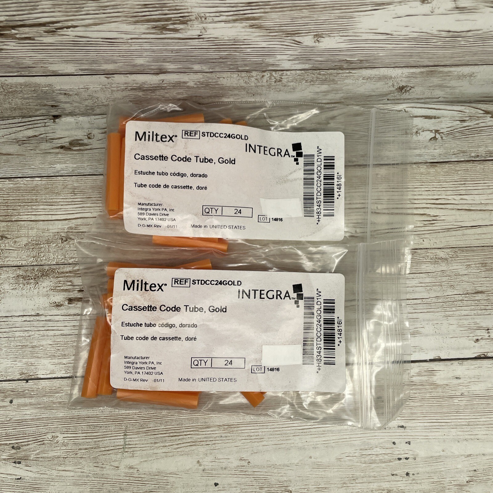 Miltex Cassette Code Tube Medical/Surgical Instrument Tube, Gold (48x)