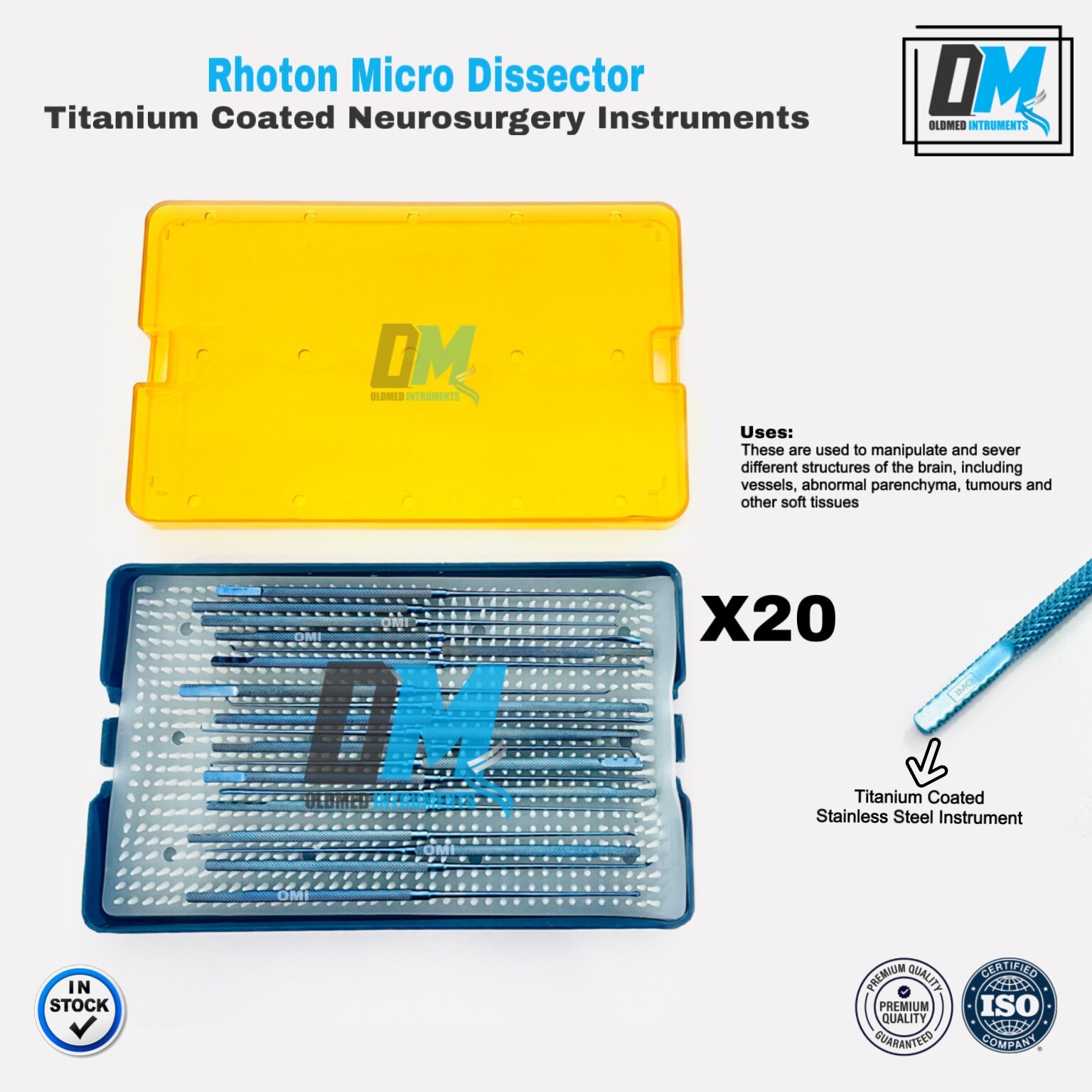Rhoton Micro Dissector 20 pcs Medical Grade Titanium with Sterilization Case Top