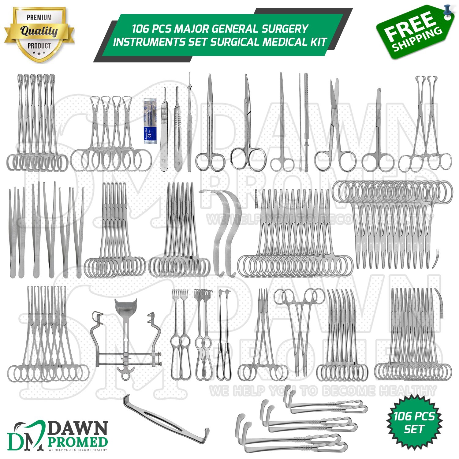 106 Pcs Major General Surgery Instruments Set Surgical Medical Kit German Grade