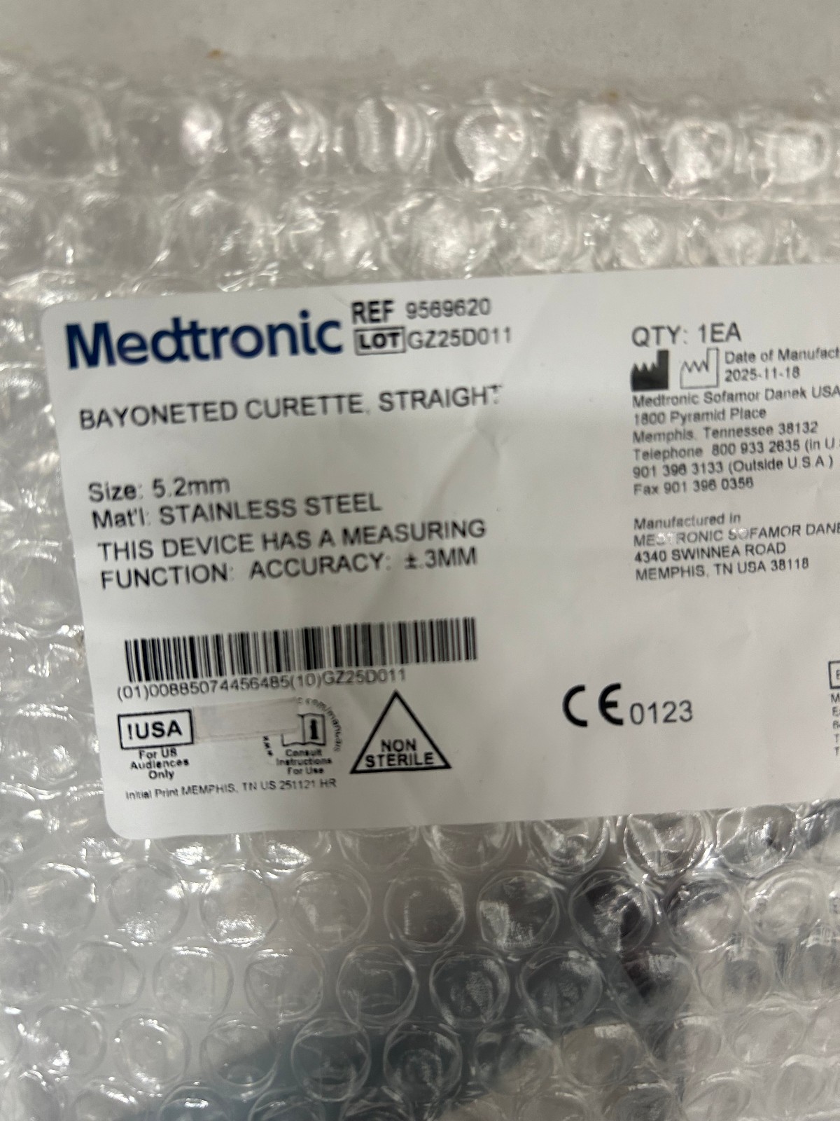 Medtronic 9569620 Straight 5.2mm Bayonet Curette Straight BRAND NEW OEM