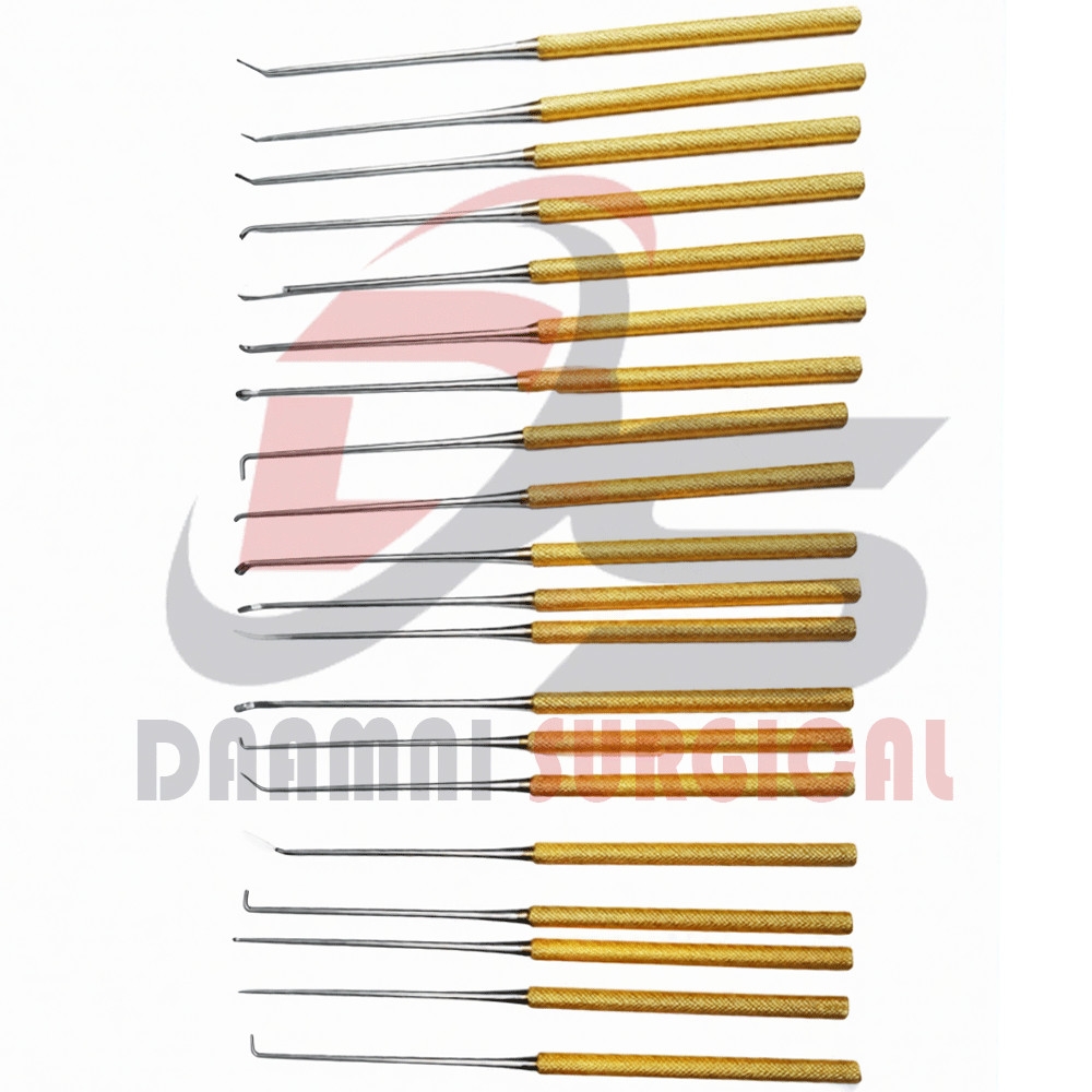 Rhoton Micro Dissector Set 20 Pieces with Gold Neurosurgery Surgical Instruments