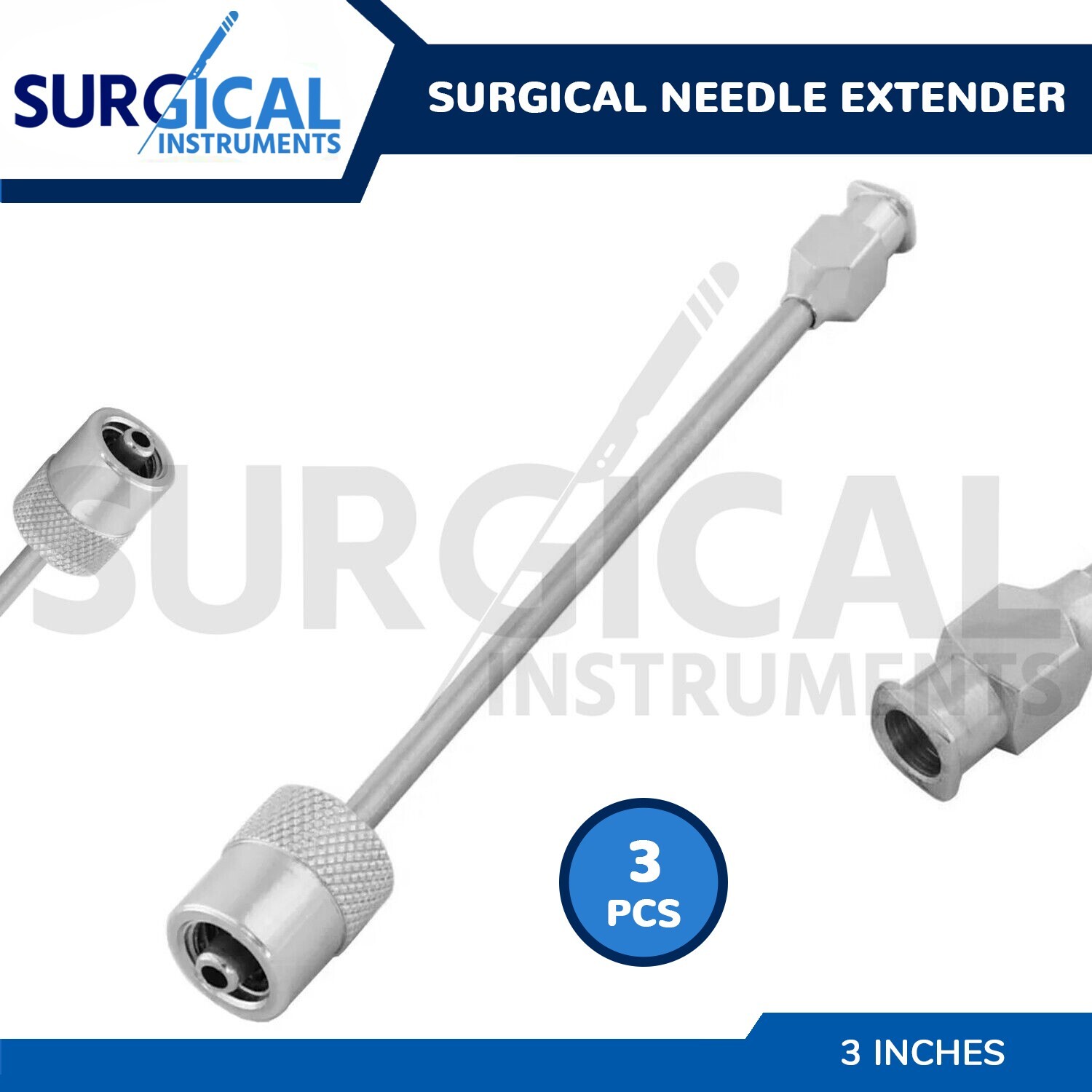 3 Pieces Surgical Needle Extender 3″ Stainless Steel Cervical Block German Grade