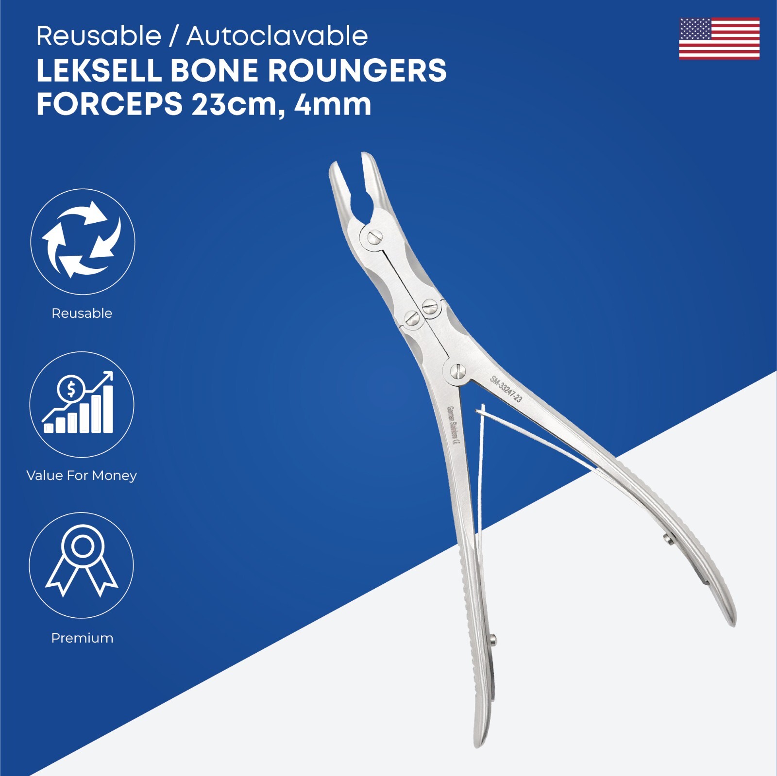 Reusable Leksell Bone Rongeurs Forceps Length 23 cm Orthopedic Instruments