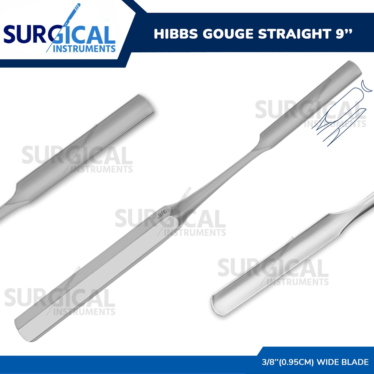 HIBBS Gouge 9″ with 3/8″ (0.95cm) Straight Blade Orthopedic Instruments German G