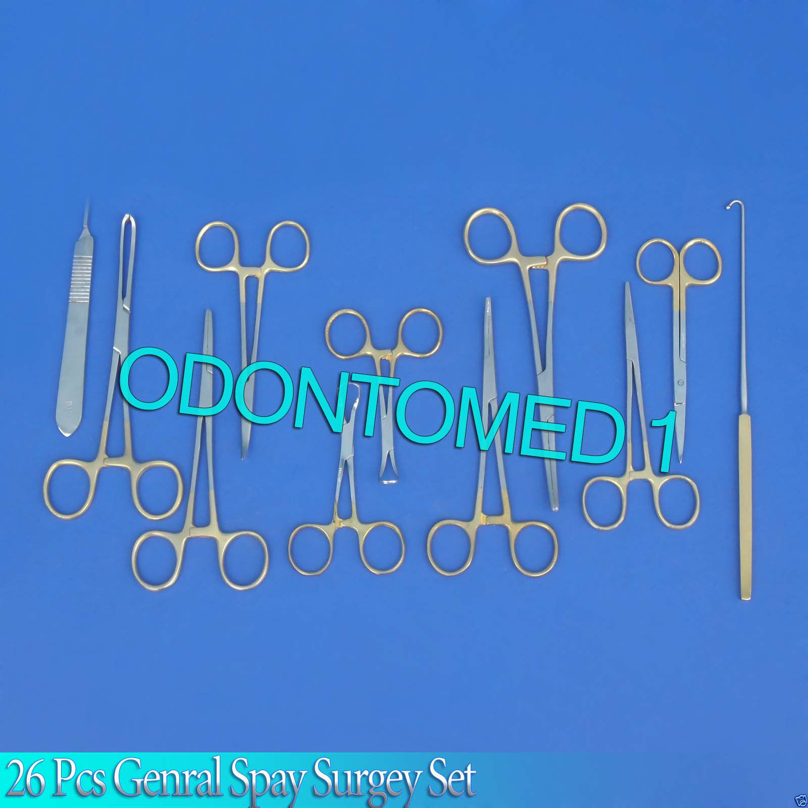 26 PCS GENERAL SPAY SURGERY PACK SURGICAL INSTRUMENTS KIT W/ GOLD HANDLE DS-1052