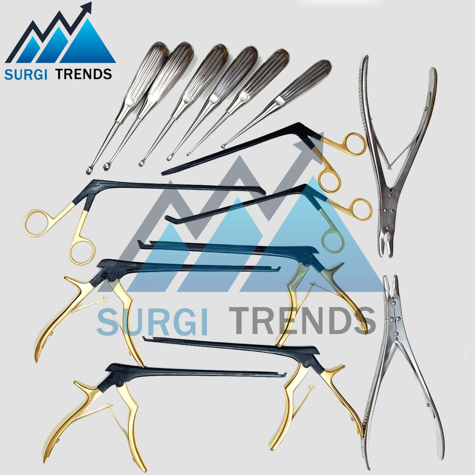 New 15Pcs Set Kerrison Rongeurs Bone Curettes Orthopedics Spine Instrument