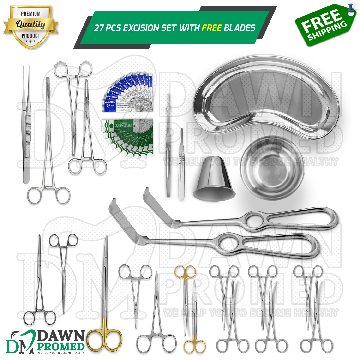 27 Pcs Comprehensive Minor Surgery Dermal Excision Set Surgical Inst German Gr