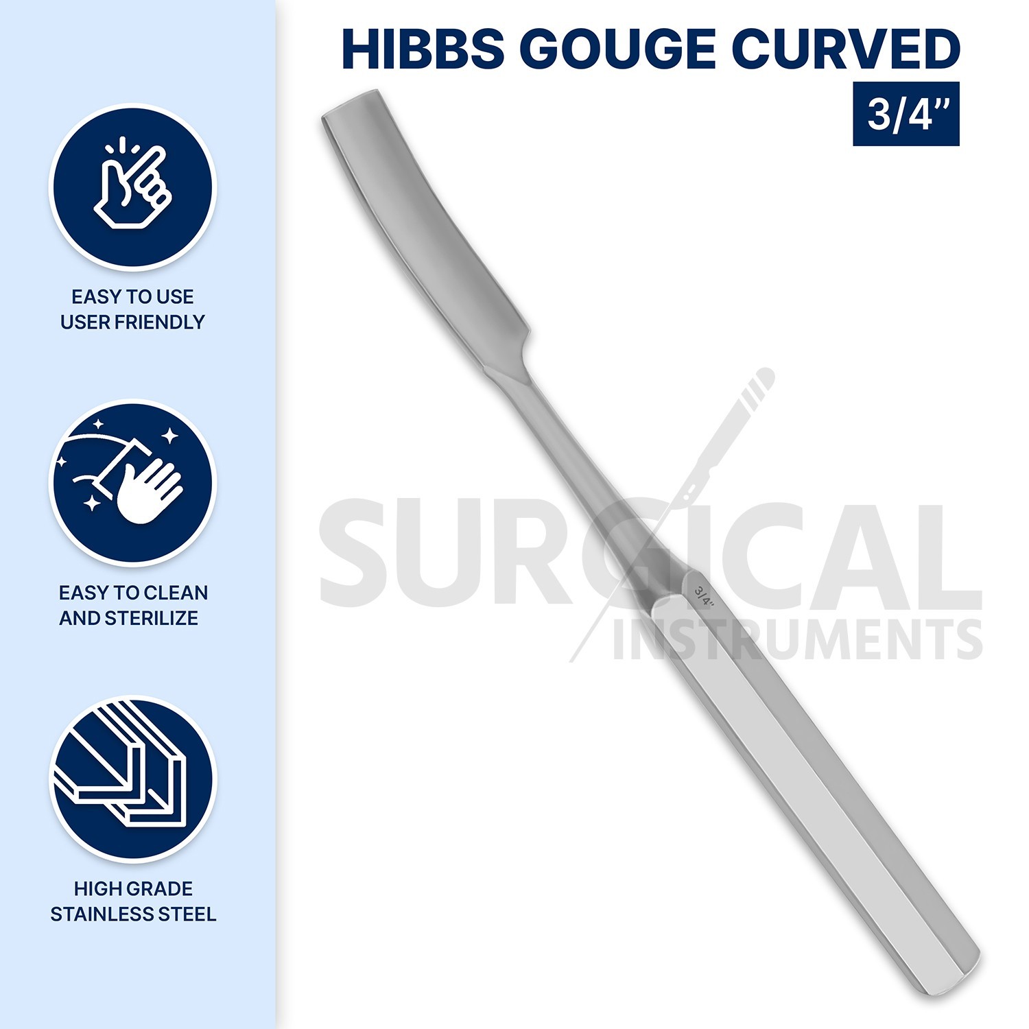 HIBBS Gouge 9″ with 3/4″ (1.9cm) Curved Blade Orthopedic Instruments German Gr
