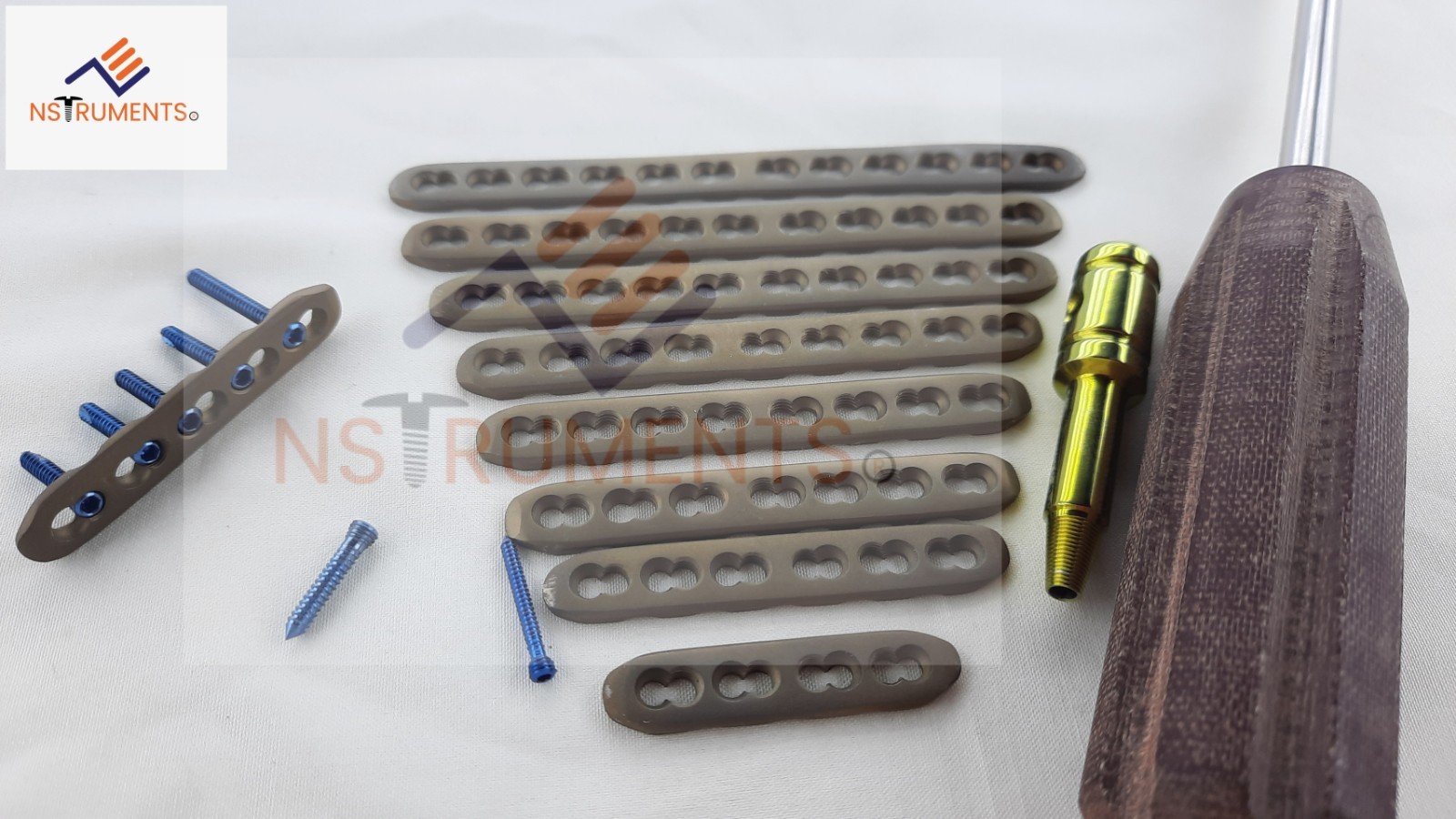 2.4mm Locking Straight Plates 4 to 12 Holes & 2.4mm LCP Screws(66 Pcs Titanium