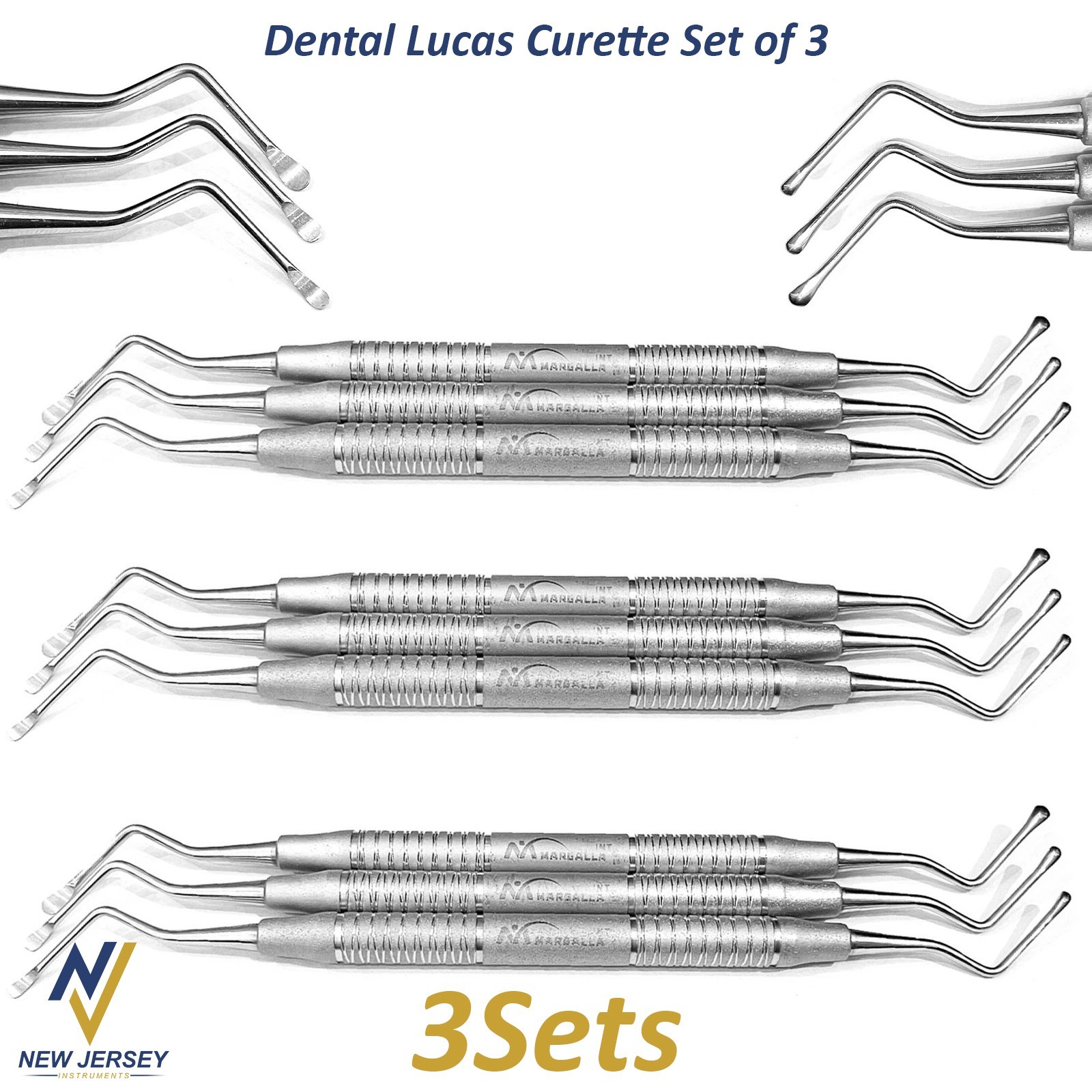 Lucas Bone Curettes Set Of 3 Periodontal Surgical Cyst Removal Hollow Handle New