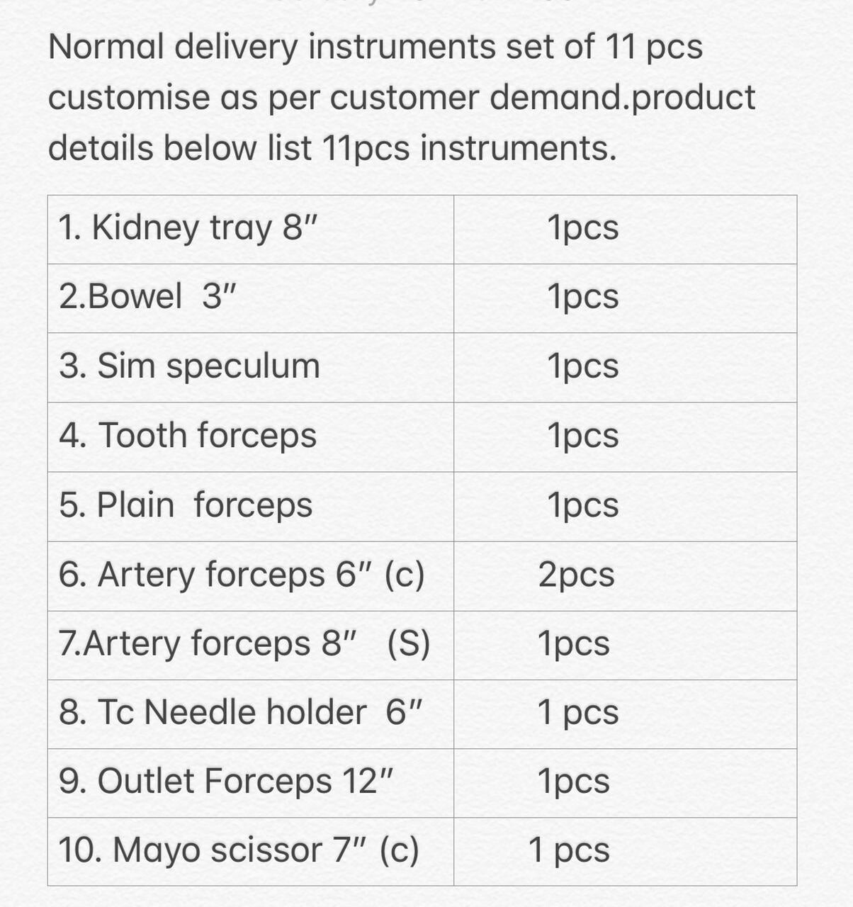 Normal Delivery Instrument Set 11pcs