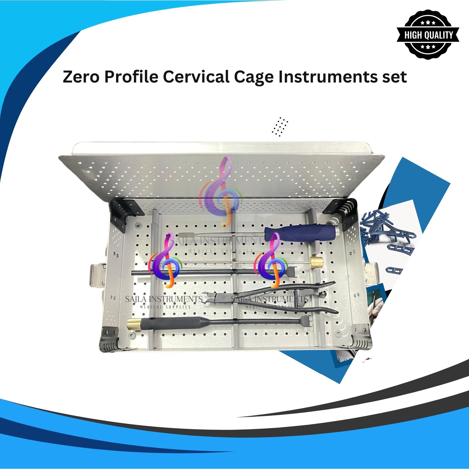 Premium Quality Spine Zero profile Cervical Cage Instruments set by Sajla